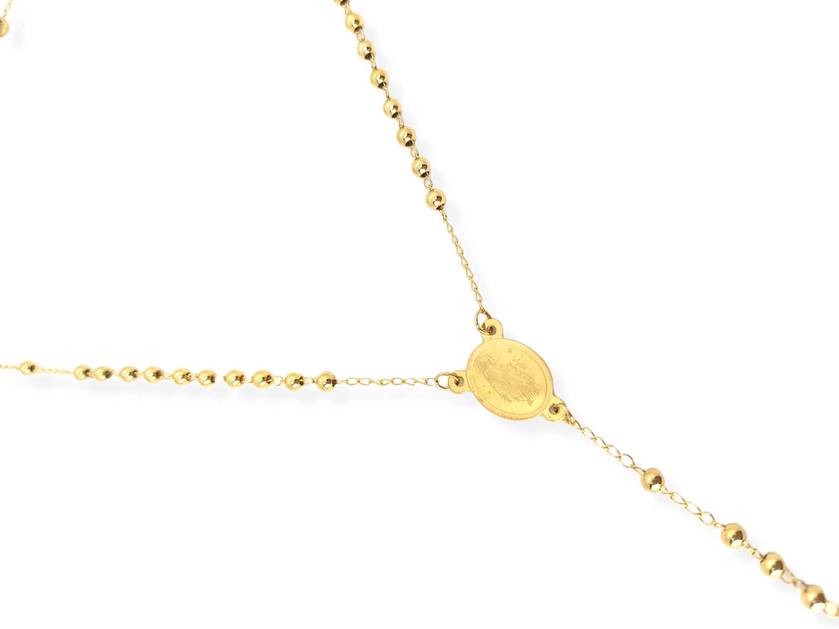 Habibi Jewels Collana Rosario in Acciaio da Uomo Donna Oro Giallo Dorata Grani Perline 4 mm Dorata Medaglietta Madonnina e Ciondolo Croce Idea Regalo Compleanno Laurea Onomastico Comunione