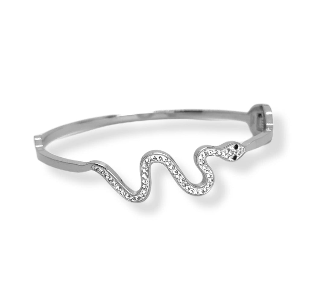 Habibi Jewels Bracciale brillantini Donna Acciaio rigido con serpente zirconi modello a manetta braccialetto ragazza gioiello bijoux