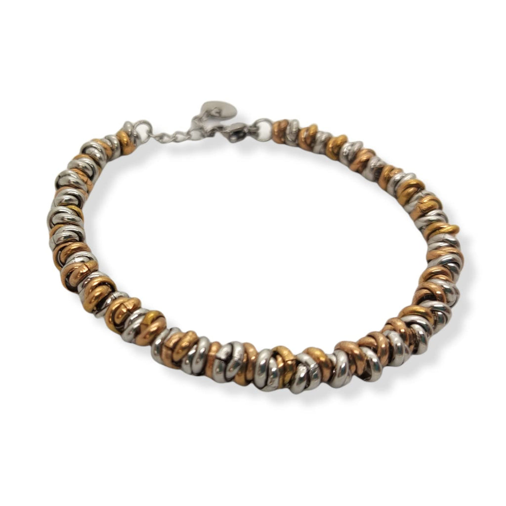 Bracciale Cerchietti Donna in Acciaio con Nodini Intrecciati Bronzo Chiusura a Moschettone Braccialetto Ragazza Bracelet for Woman Idea Regalo Festa della Mamma Festa della Donna Compleanno Laurea