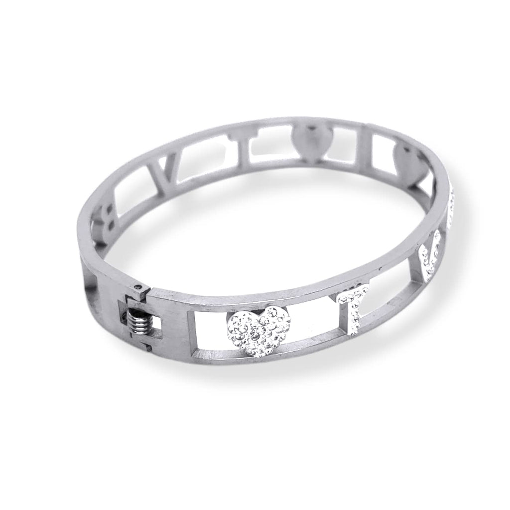Bracciale Ti Voglio Bene Frase Donna Acciaio Modello Rigido con Scritta TVB e Zirconi Bianchi Braccialetto Scritta Bracelet for woman Regalo Festa della mamma Laurea Compleanno Chiusura a Manetta