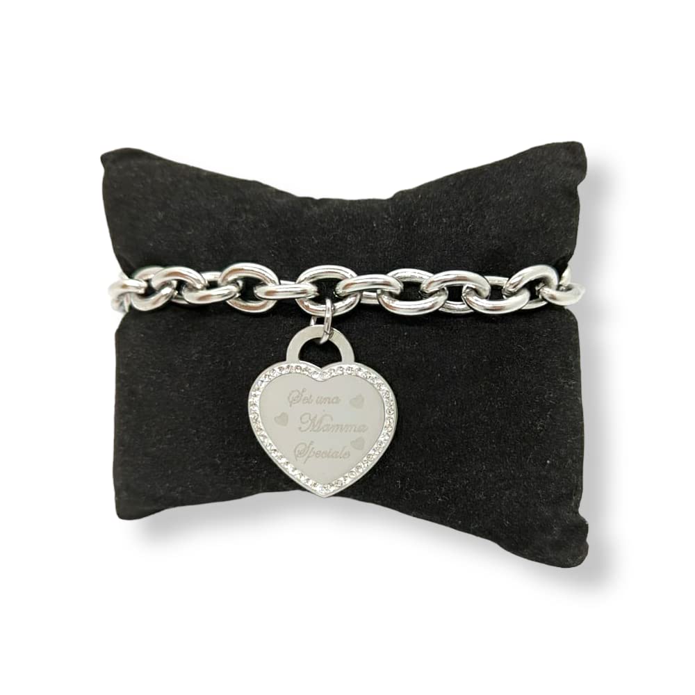 Habibi Jewels Bracciale da donna in Acciaio con Cuore Scritta Frase SEI UNA MAMMA SPECIALE Zirconi Catena a Maglia Larga Braccialetto Compleanno Laurea Onomastico Festa della Mamma Festa della Donna