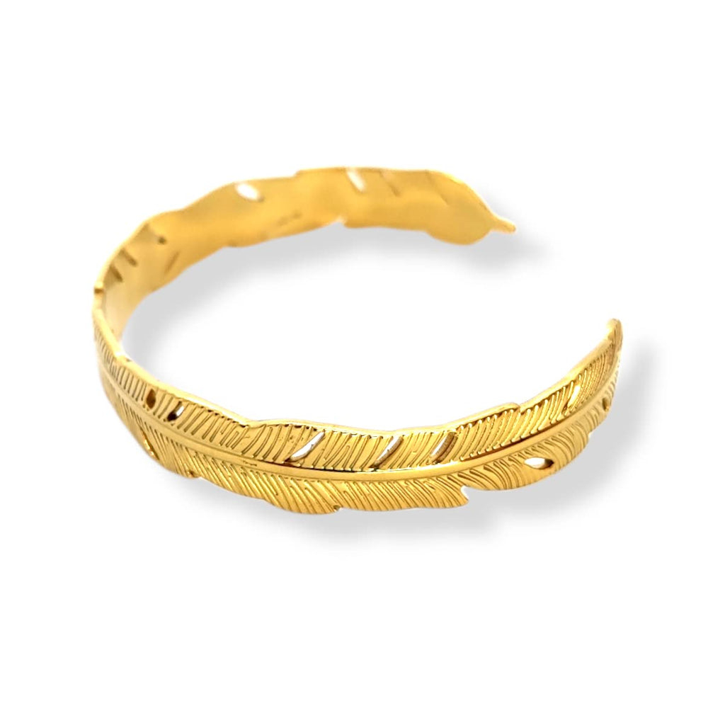 Habibi Jewels Bracciale Fascia Donna Uomo in Acciaio Modello Rigido Gold Color Oro Giallo Dorato con Piuma Regolabile Bracelet for Man Regalo Uomo Festa del Papà Compleanno Laurea Natale