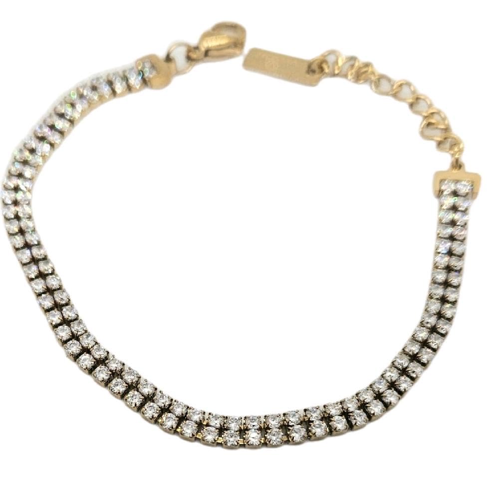 Habibi Jewels Bracciale Acciaio Doppio Tennis Gold con Cubic Zirconia da Donna in Acciaio e Zirconi Colore Gold Dorato per ogni Occasione Idea Regalo Ragazza Compleanno Festa della Mamma Natale