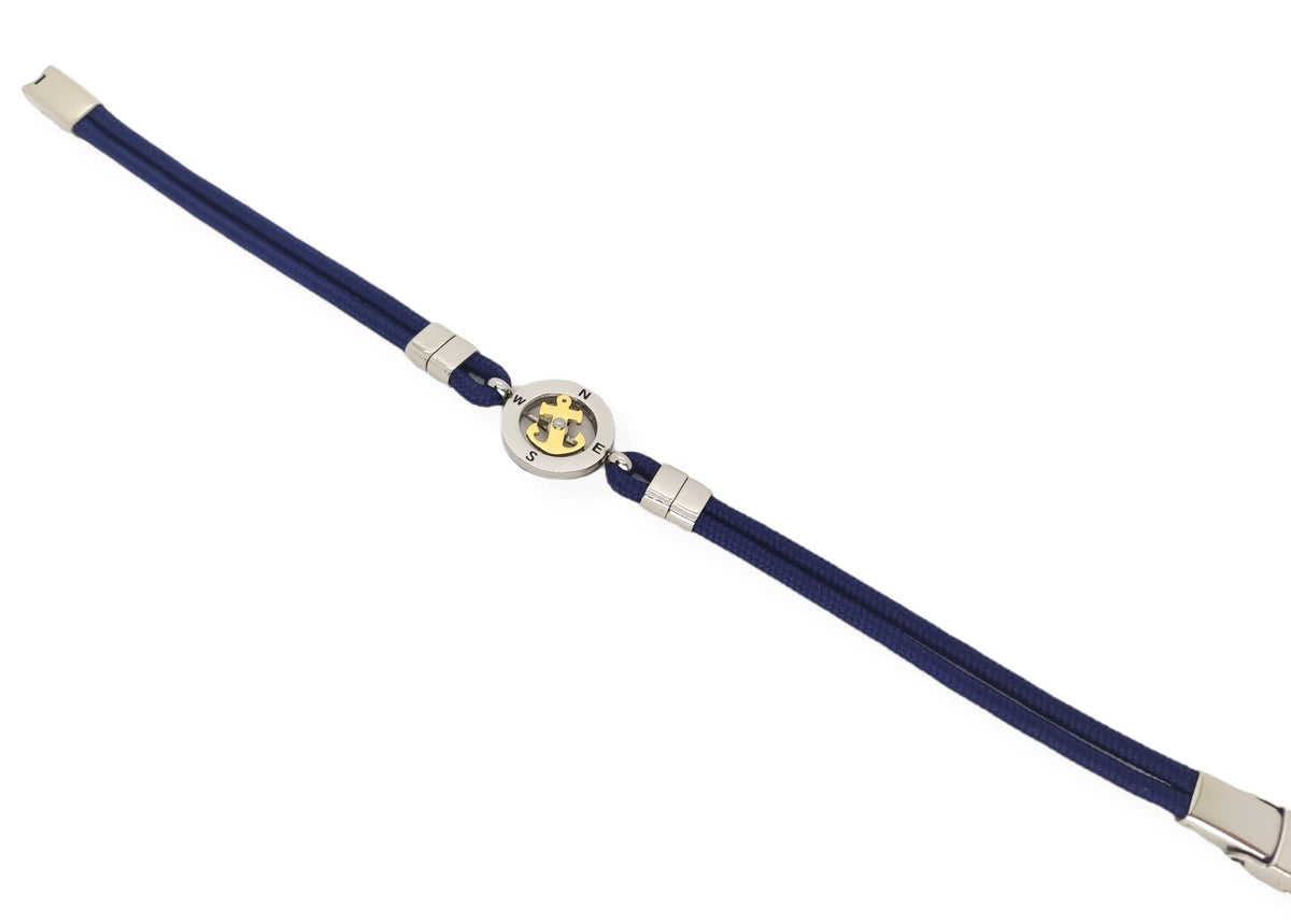 Habibi Jewels Bracciale Ancora Uomo in Acciaio e Cordino Blu con Centrale Dorata Chiusura ad Incastro Braccialetto Navy Idea Regalo Festa del Papà Compleanno Laurea
