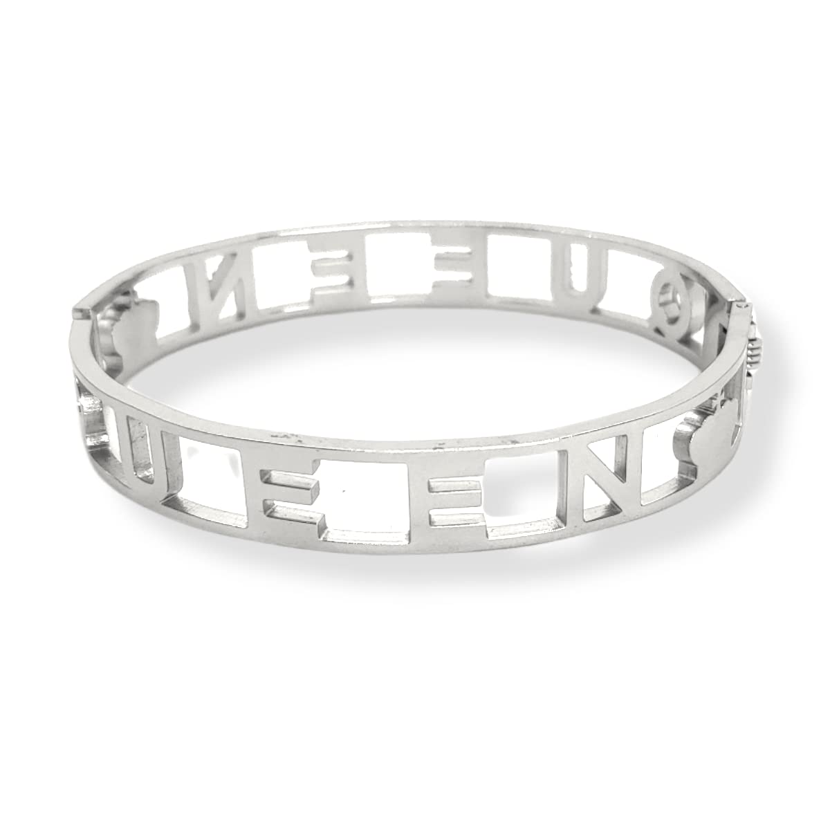 Habibi Jewels Bracciale Scritta Donna Acciaio Modello Rigido QUEEN Regina e Zirconi Bianchi Braccialetto Bracelet for woman Chiusura a Manetta Regalo Festa della Mamma Laurea Compleanno