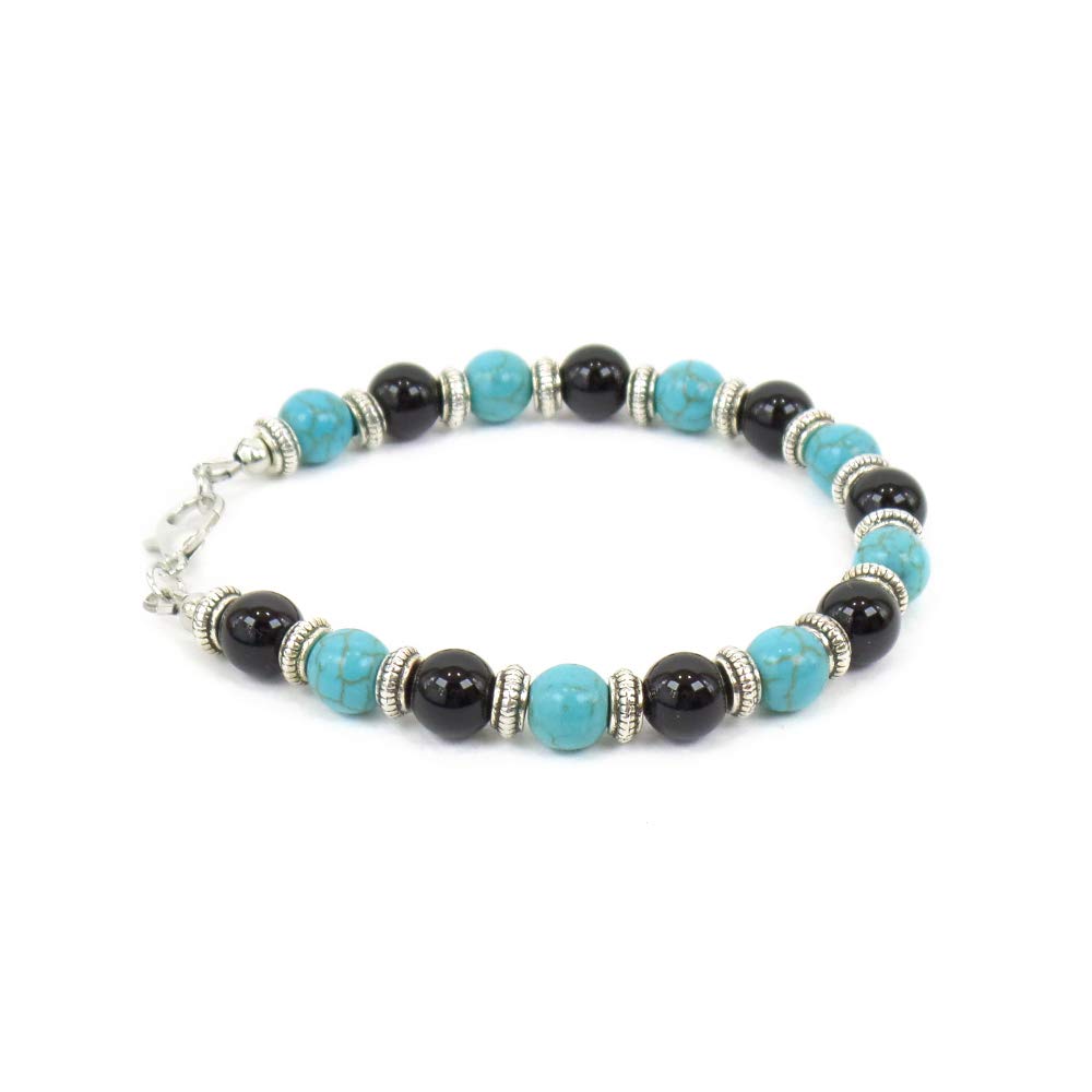 Bracciale Regolabile Uomo Donna Bracciale con Pietre Dure Naturali da 8 mm Onice e Pasta di turchese Braccialetto Idea Regalo Amore Amicizia Compleanno