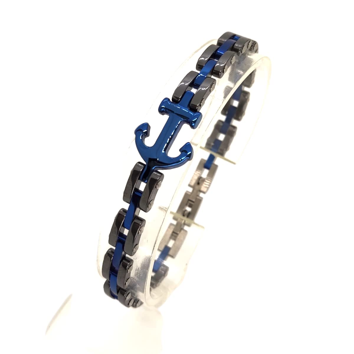 Habibi Jewels Bracciale Ancora Uomo Acciaio Grigio e Blu Chiusura Regolabile Bracelet man Braccialetto Festa del papà Regalo Compleanno Laurea Natale Onomastico