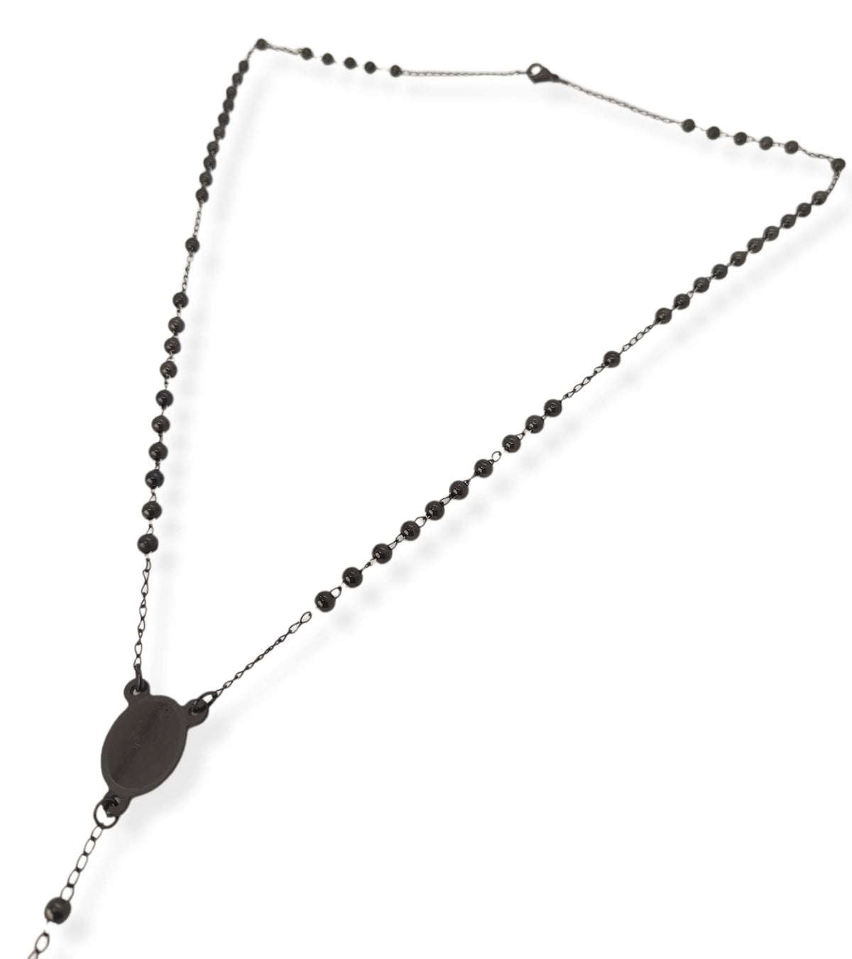 Habibi Jewels Collana Rosario in Acciaio da Uomo Donna Nera Grani Perline 4 mm Medaglietta Madonnina e Ciondolo Croce Idea Regalo Compleanno Laurea Onomastico Comunione