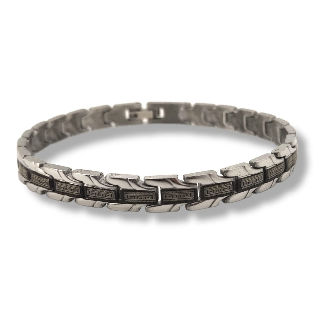 Habibi Jewels Bracciale Uomo Acciaio Modello Cinturino a Maglia con Greca Chiusura a Levetta Braccialetto Bracelet for Man Idea Regalo Festa del Papà Compleanno Onomastico Natale