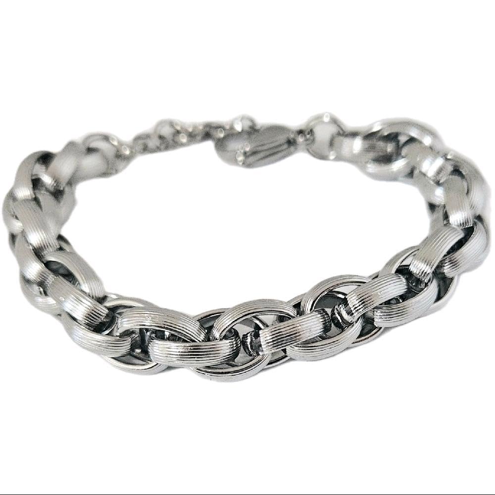 Habibi Jewels Bracciale da Donna in Acciaio Silver Modello Torchon Intrecciato Rigato Idea Regalo Ragazza Compleanno Festa della Mamma Natale