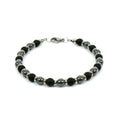 Bracciale Uomo Donna con Pietre dure naturali Onice Satinata, Ematite grigia 6 mm ed elementi in Acciaio Made in Italy artigianale Fatto a mano Braccialetto Bracelet Idea Regalo Amore Amicizia