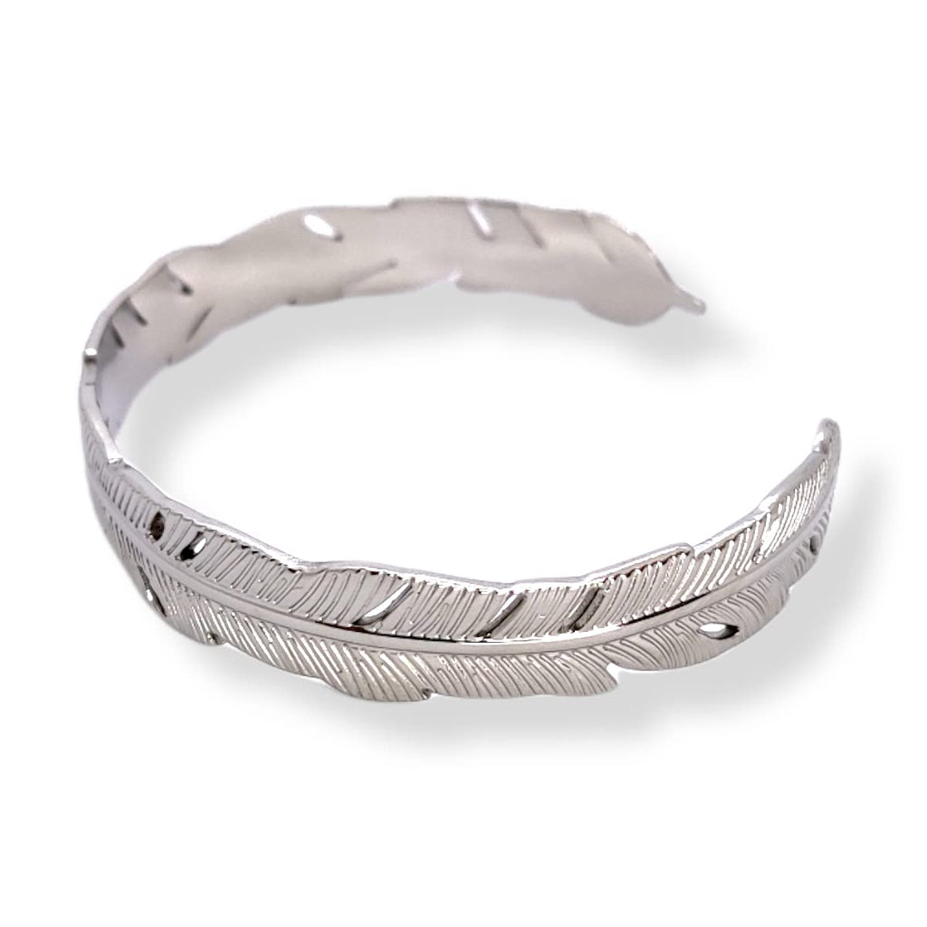 Habibi Jewels Bracciale Fascia Donna Uomo in Acciaio Modello Rigido con Piuma Regolabile Bracelet for Man Regalo Uomo Festa del Papà Compleanno Laurea Natale