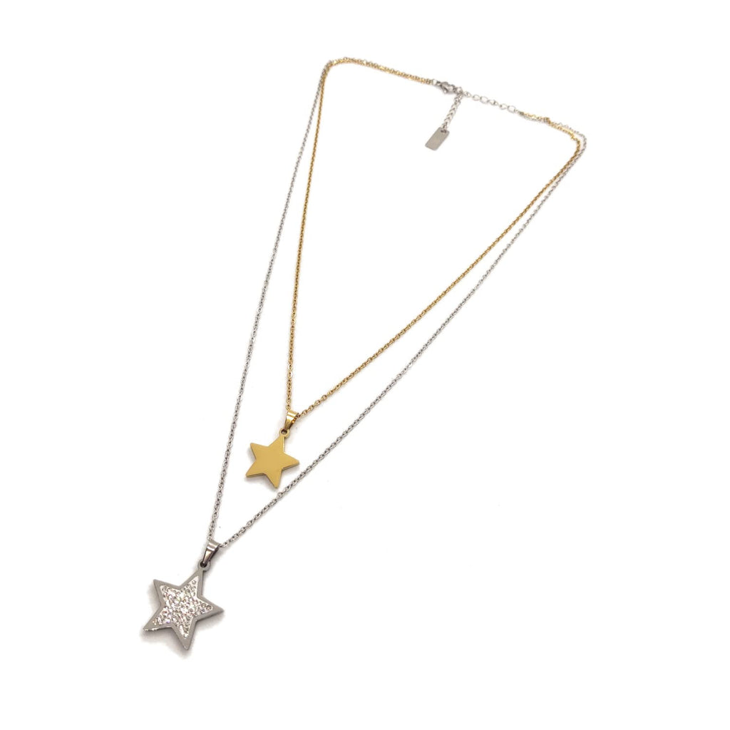 Habibi Jewels Collana da Donna in Acciaio Doppio Filo con Stelle e Strass Silver Color Oro Gold Stella Amore Amicizia Idea Regalo San Valentino Compleanno Laurea