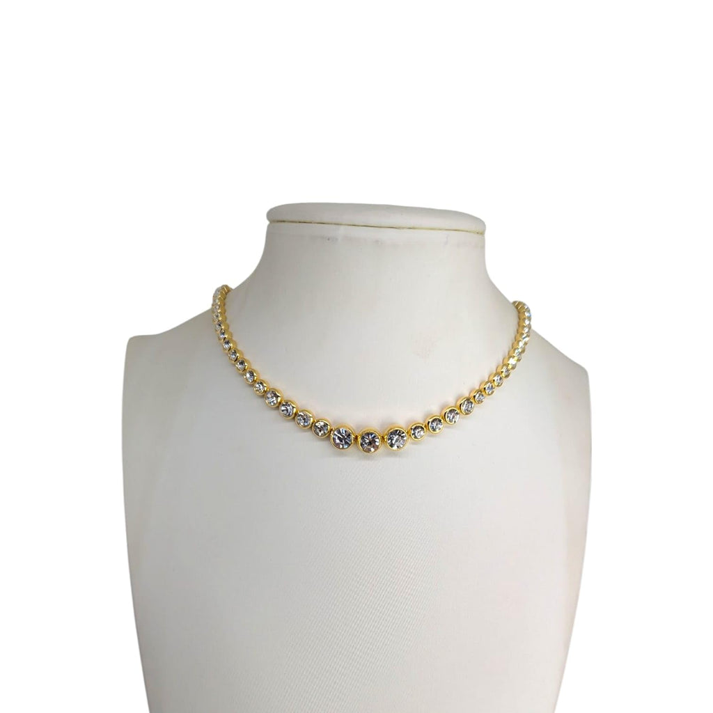 Habibi Jewels Collana da Donna in Acciaio Gold Modello Girocollo Tennis con Cristalli Punti Luce Decrescenti Ideale per Occasioni Speciali Idea Regalo Ragazza Compleanno Festa della Mamma Natale