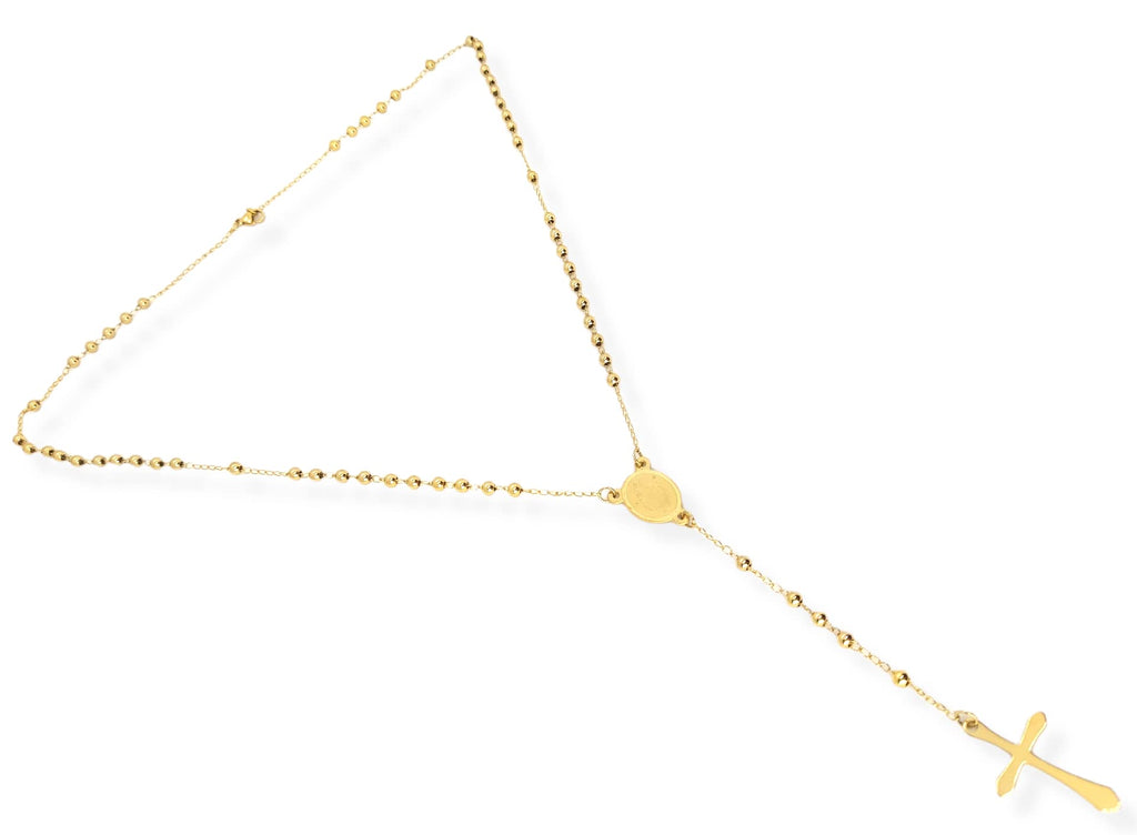 Habibi Jewels Collana Rosario in Acciaio da Uomo Donna Oro Giallo Dorata Grani Perline 4 mm Dorata Medaglietta Madonnina e Ciondolo Croce Idea Regalo Compleanno Laurea Onomastico Comunione