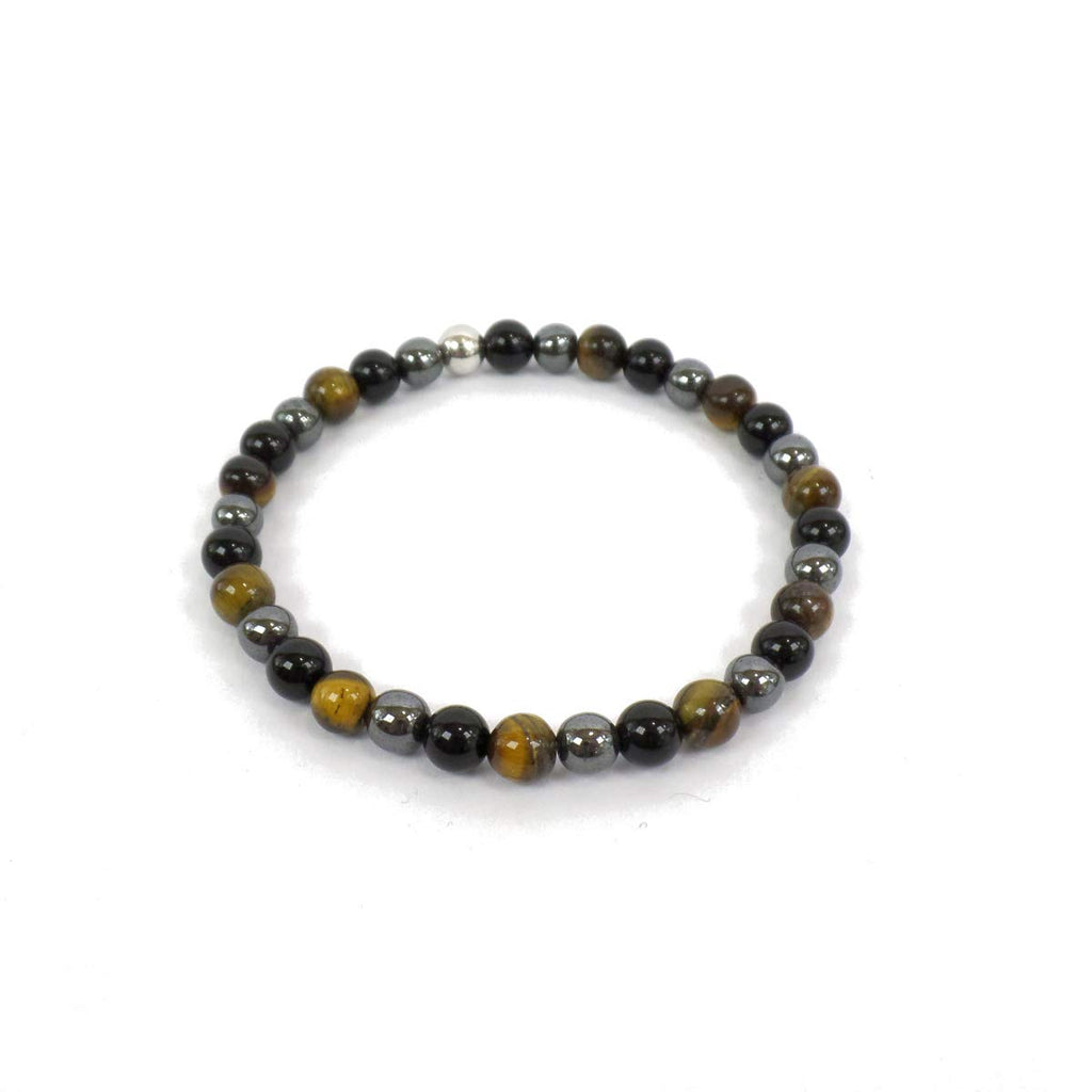 Habibi Jewels Bracciale Elastico con Pietre Occhio di Tigre, onice ed Ematite ed Elemento in Argento 925 Prodotto Artigianale Made in Italy Braccialetto