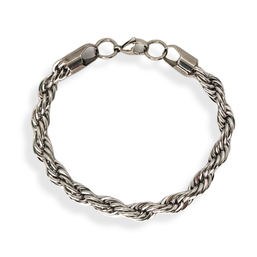Habibi Jewels Bracciale da Uomo in Acciaio Modello Catena Corda Intrecciata Treccia Torcione Braccialetto Idea Regalo Festa del Papà Compleanno Laurea