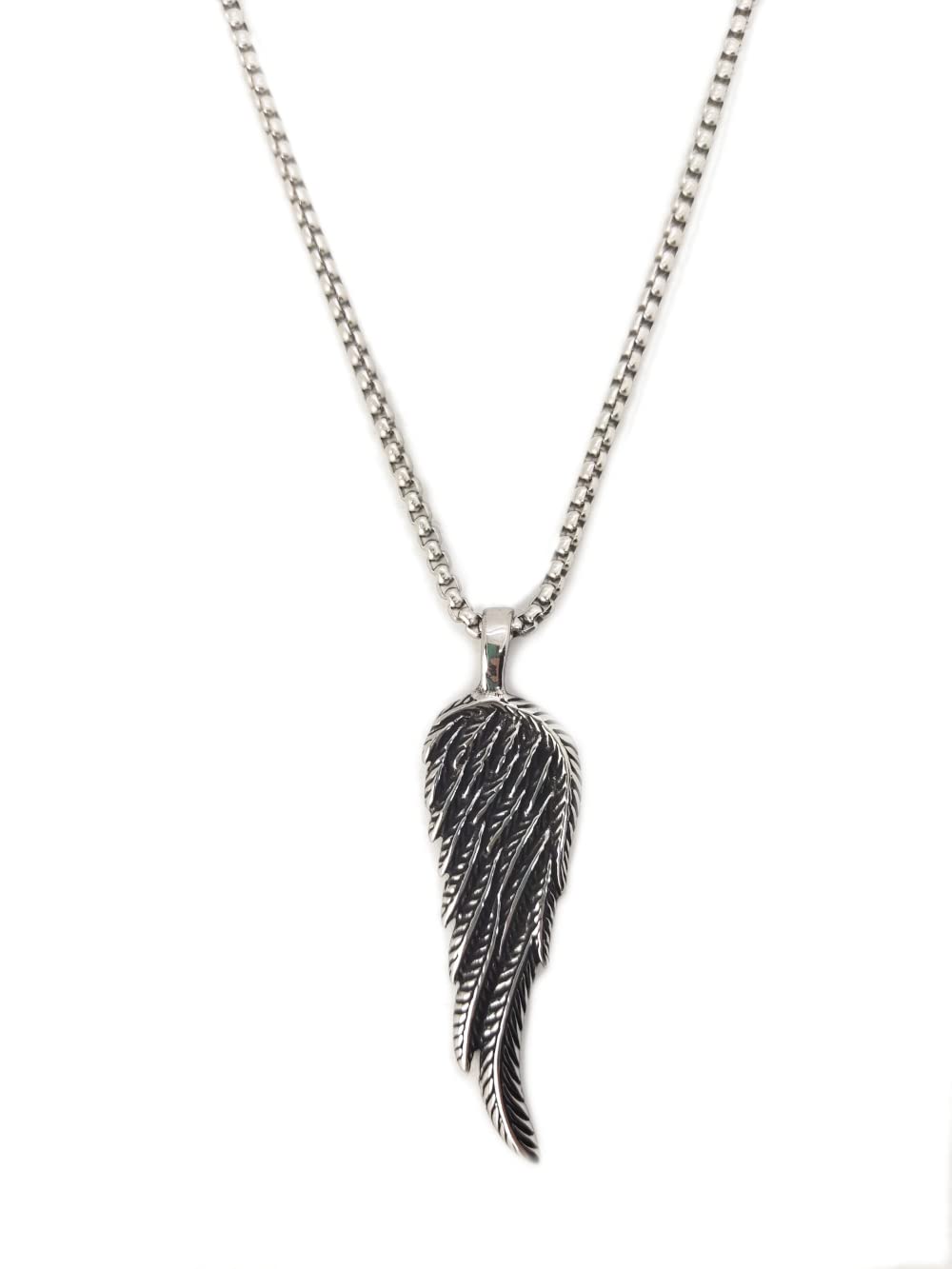 Habibi Jewels Collana Uomo Ala Piuma Ali d'Angelo in Acciaio con Catena a Maglia Veneziana Chiusura a Moschettone Idea Regalo Festa del Papà Natale Compleanno Laurea San Valentino