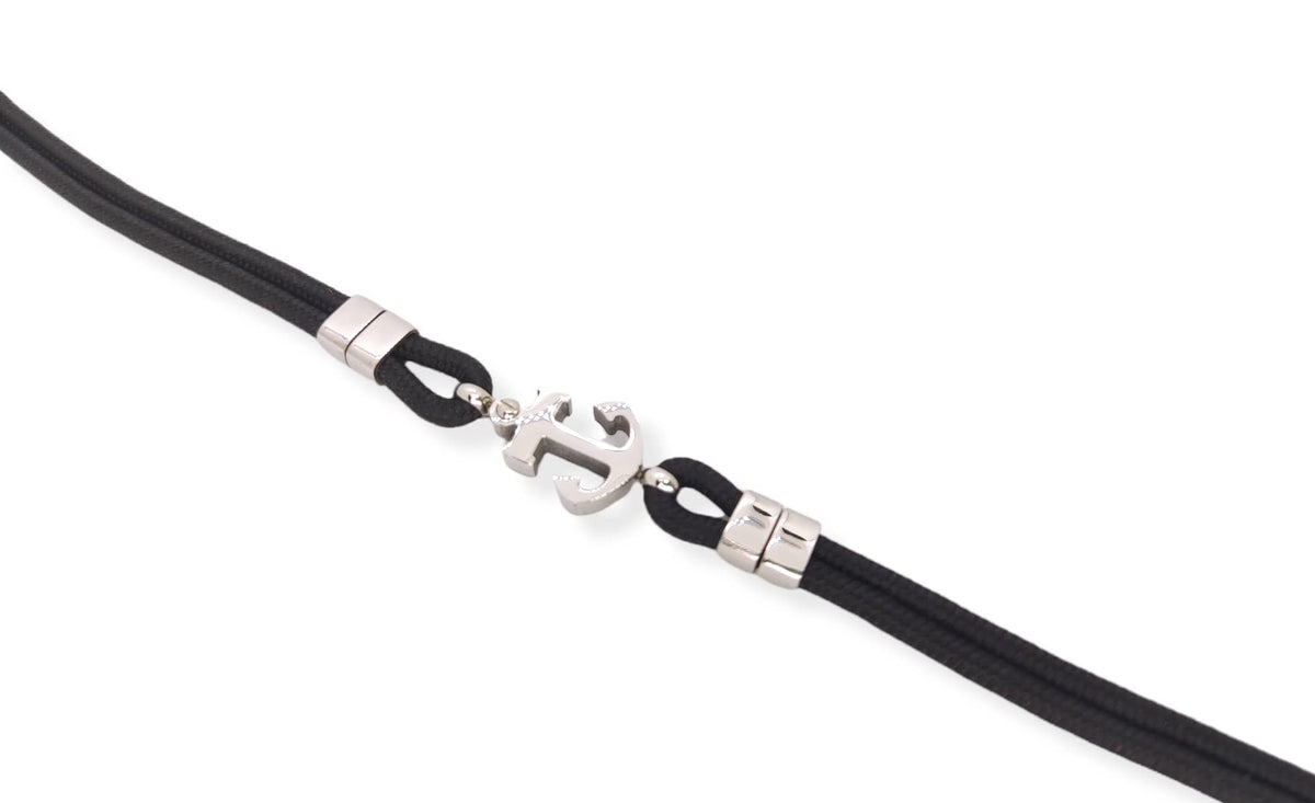 Habibi Jewels Bracciale Ancora Uomo in Acciaio e Nero con Chiusura ad Incastro Braccialetto Idea Regalo Festa del Papà Compleanno Laurea
