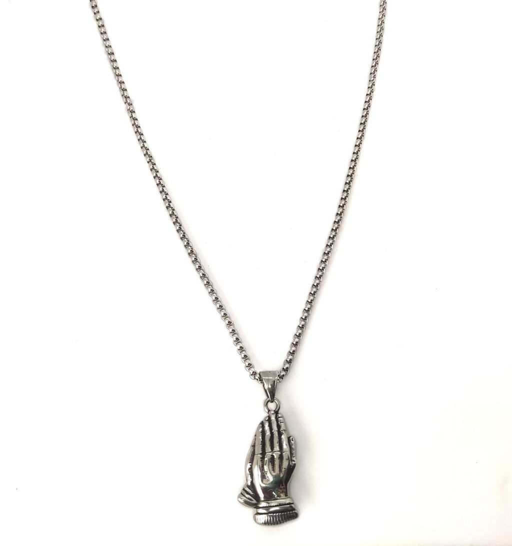 Habibi Jewels Collana in Acciaio con Ciondolo Mani in Preghiera Uomo Catena Maglia Veneziana Chiusura a Moschettone Idea Regalo Festa del Papà Compleanno Laurea Religione