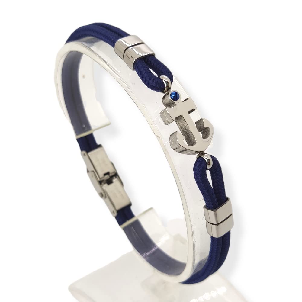 Habibi Jewels Bracciale Ancora Uomo in Acciaio e Blu con Chiusura ad Incastro Braccialetto Idea Regalo Festa del Papà Compleanno Laurea