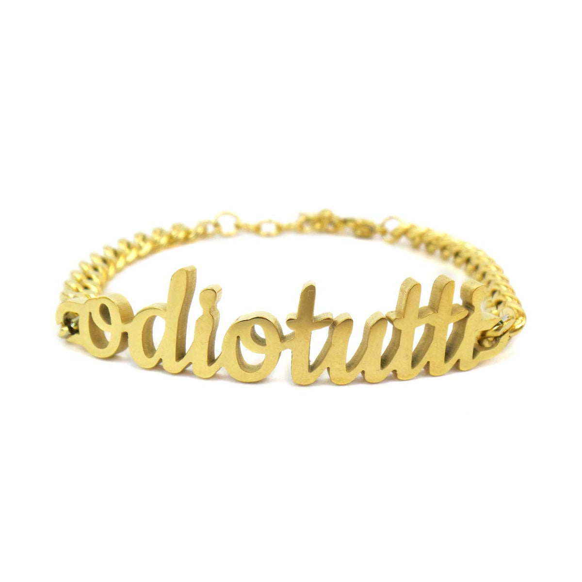 Habibi Jewels Bracciale in Acciaio Inox a maglia da Donna con scritta Odio Tutti color giallo braccialetto ragazza