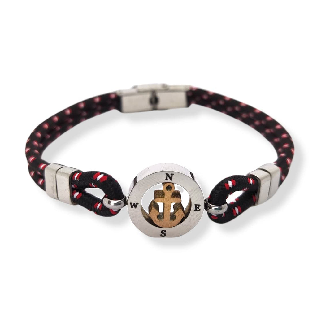 Habibi Jewels Bracciale Ancora Uomo in Acciaio e Cordino Nero e Rosso con Chiusura ad Incastro Braccialetto Navy Idea Regalo Festa del Papà Compleanno Laurea