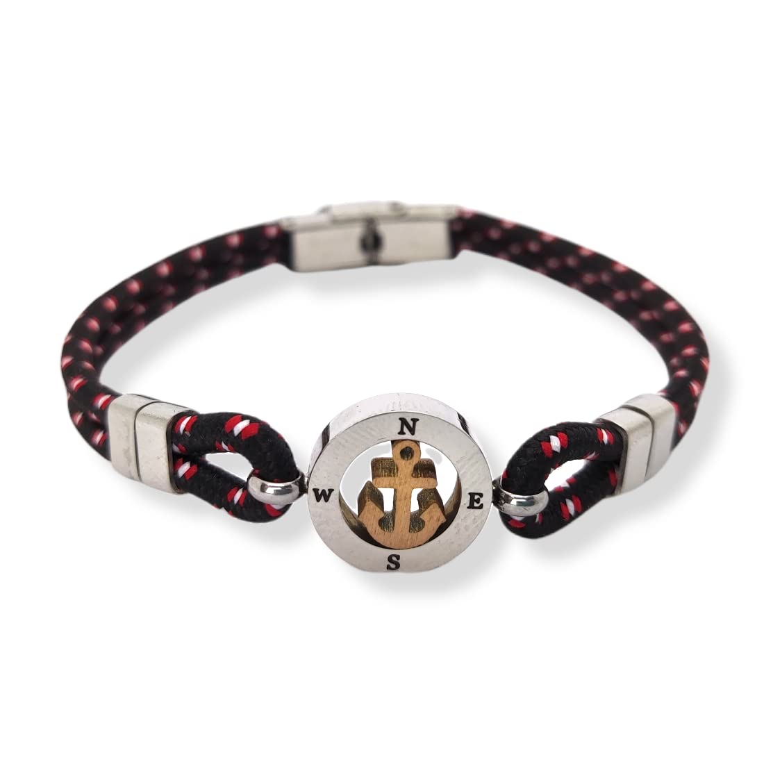 Habibi Jewels Bracciale Ancora Uomo in Acciaio e Cordino Nero e Rosso con Chiusura ad Incastro Braccialetto Navy Idea Regalo Festa del Papà Compleanno Laurea