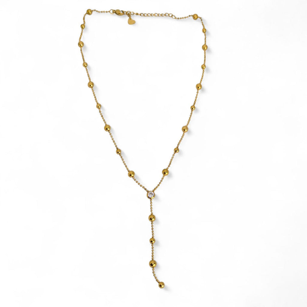 Habibi Jewels Collana da Donna in Acciaio Gold con Sfere e Punto Luce centrale Modello a Y Ideale per Occasioni Speciali Idea Regalo Ragazza Compleanno Festa della Mamma Natale