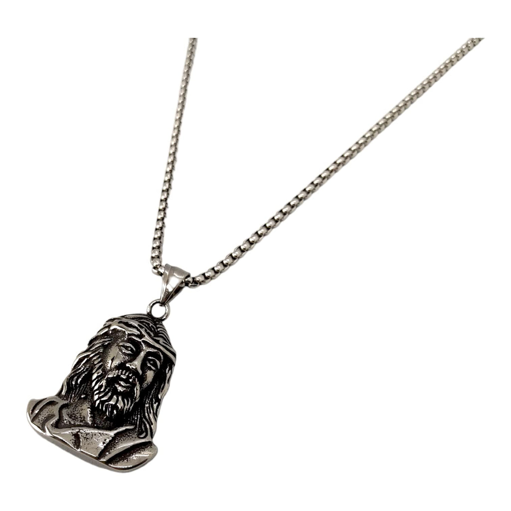 Habibi Jewels Collana Volto Santo Gesù da Uomo in Acciaio con Catena a Maglia Veneziana Cristo Religione Chiusura a Moschettone Idea Regalo Festa del Papà Natale Compleanno Laurea