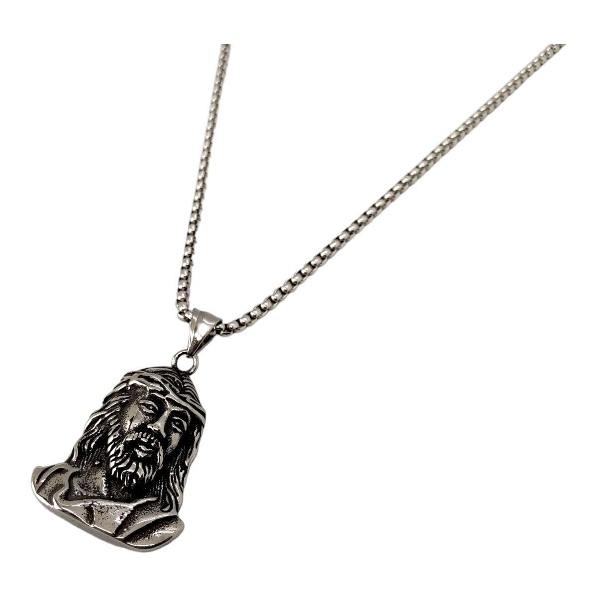 Habibi Jewels Collana Volto Santo Gesù da Uomo in Acciaio con Catena a Maglia Veneziana Cristo Religione Chiusura a Moschettone Idea Regalo Festa del Papà Natale Compleanno Laurea