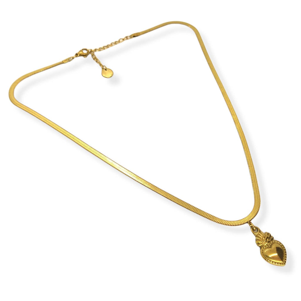 Habibi Jewels Collana da Donna in Acciaio Modello Piatto Snake Color Oro Giallo Dorata con Ciondolo Sacro Cuore Ex Voto Idea Regalo Compleanno Festa della Mamma Natale