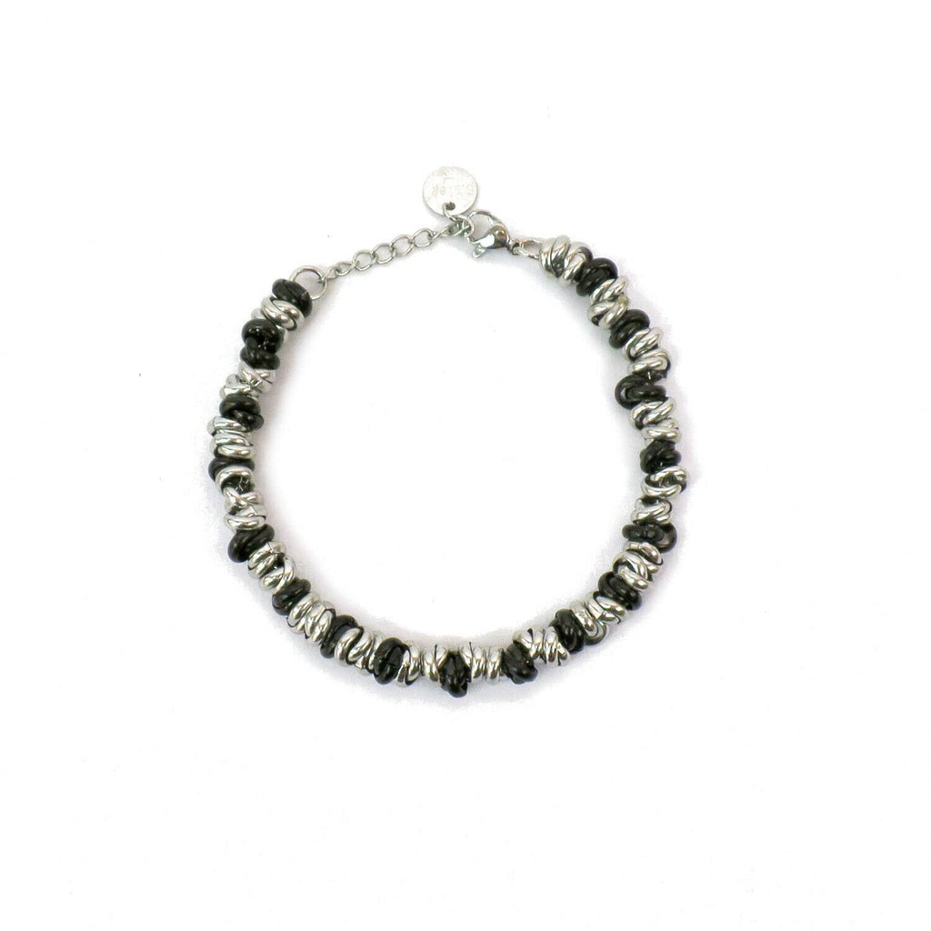 Bracciale Cerchietti Donna in Acciaio con Nodini Intrecciati Acciaio e Nero Chiusura a Moschettone Braccialetto Bracelet for Woman Idea Regalo Festa della Mamma Festa della Donna Compleanno Laurea