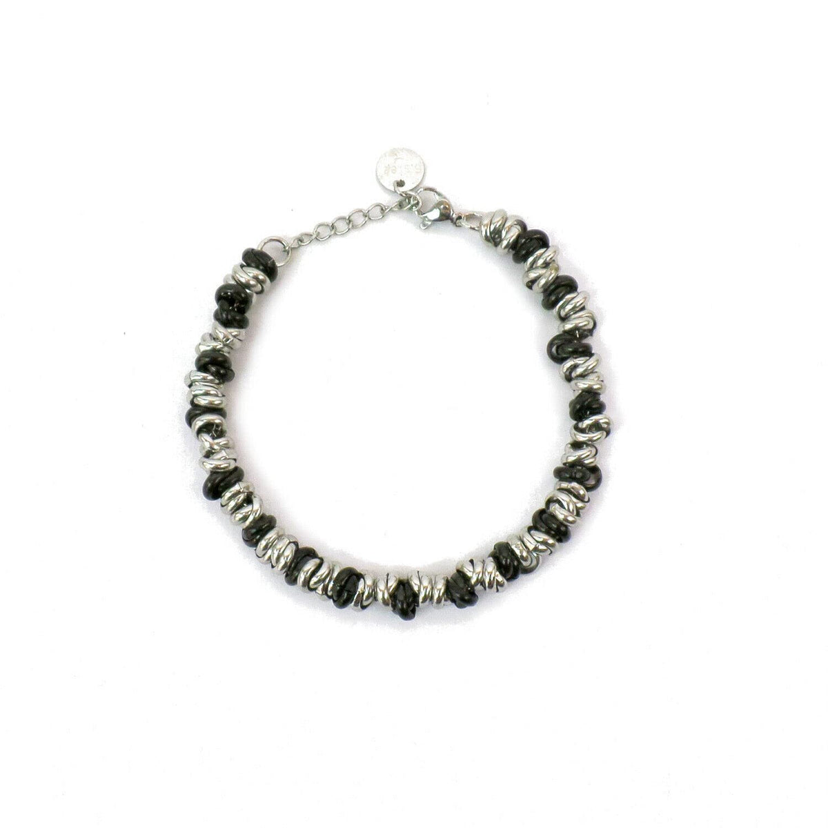 Bracciale Cerchietti Donna in Acciaio con Nodini Intrecciati Acciaio e Nero Chiusura a Moschettone Braccialetto Bracelet for Woman Idea Regalo Festa della Mamma Festa della Donna Compleanno Laurea