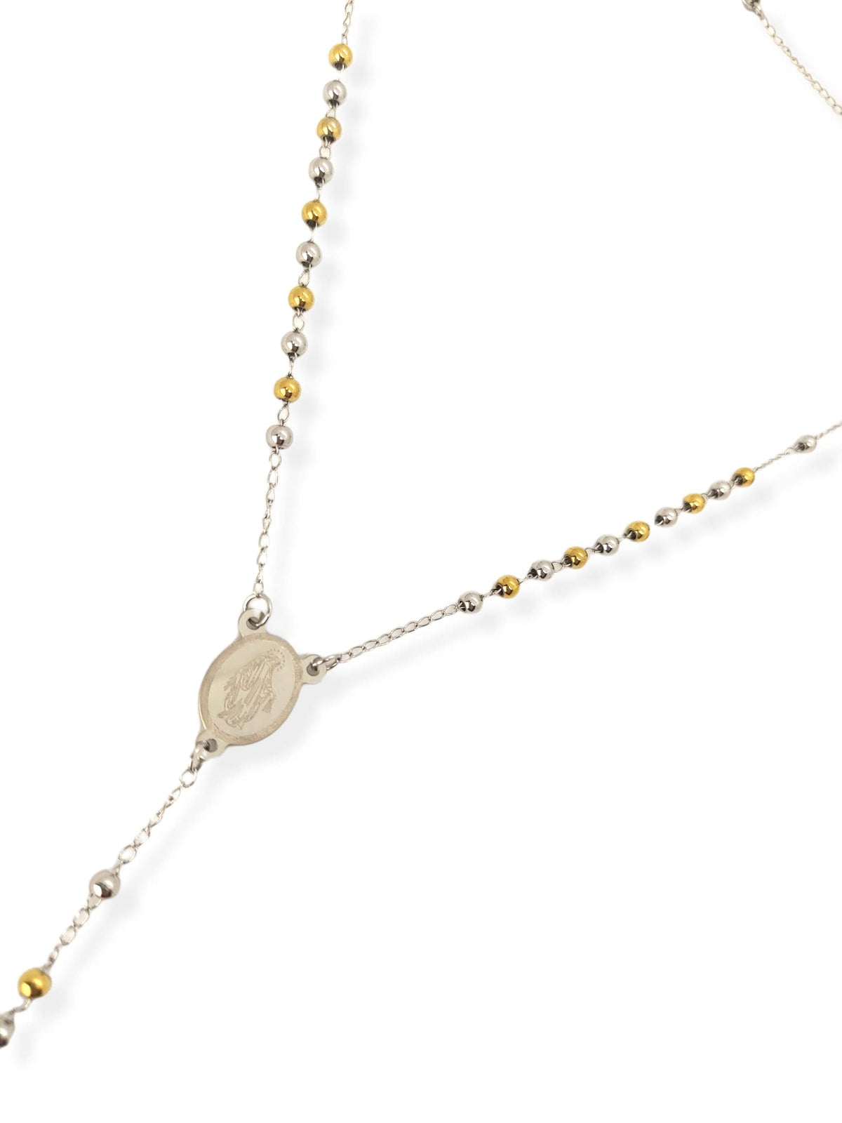 Habibi Jewels Collana Rosario in Acciaio da Uomo Donna Silver e Gold Grani Perline 4 mm Dorata Medaglietta Madonnina e Ciondolo Croce Idea Regalo Compleanno Laurea Onomastico Comunione