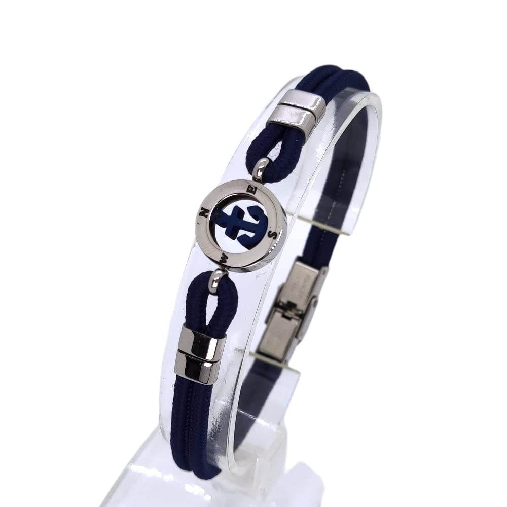Habibi Jewels Bracciale Ancora Uomo in Acciaio e Cordino Blu con Chiusura ad Incastro Braccialetto Navy Idea Regalo Festa del Papà Compleanno Laurea
