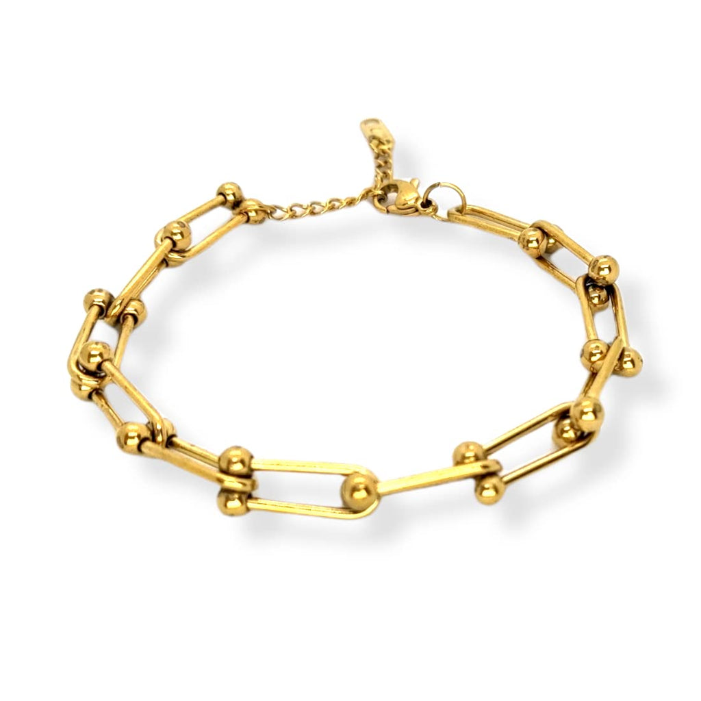 Habibi Jewels Bracciale Catena Uomo in Acciaio Color Oro Giallo Dorato Modello Semirigido Regolabile Bracelet for Man Festa del Papà Natale Laurea Idea Regalo Lucidissimo Compleanno