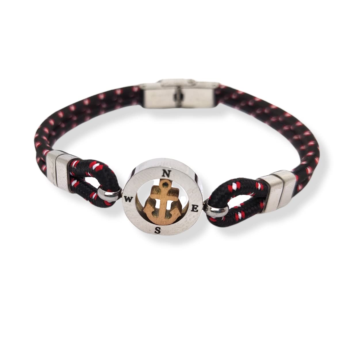 Habibi Jewels Bracciale Ancora Uomo in Acciaio e Cordino Nero e Rosso con Chiusura ad Incastro Braccialetto Navy Idea Regalo Festa del Papà Compleanno Laurea