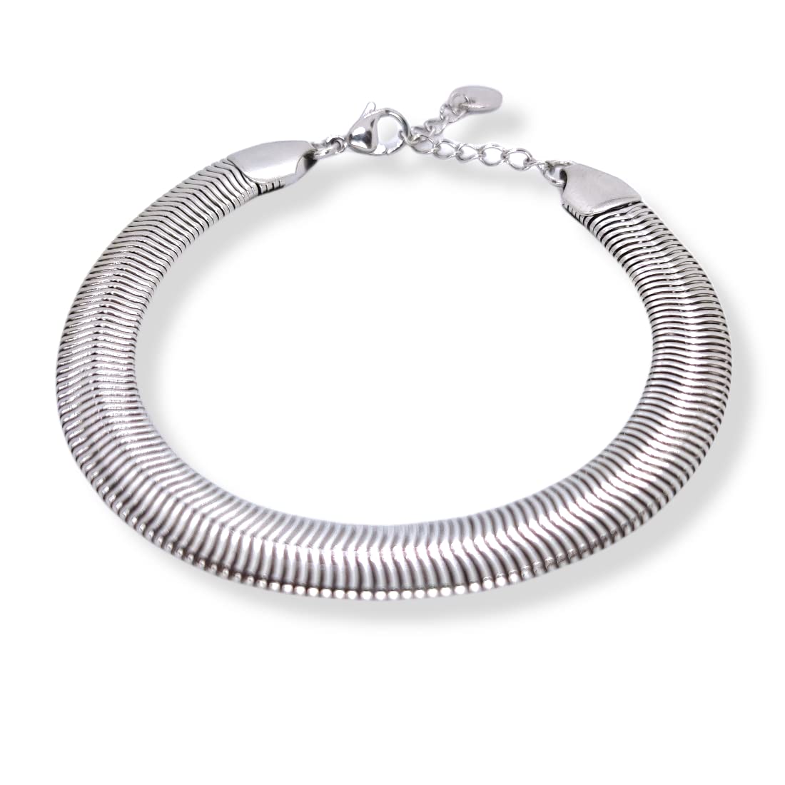 Habibi Jewels Bracciale Piatto Uomo in Acciaio Modello Snake 8 mm Piattina Catena Regolabile Piattina Braccialetto Bracelet for man Idea Regalo Festa del Papà Compleanno Onomastico Natale