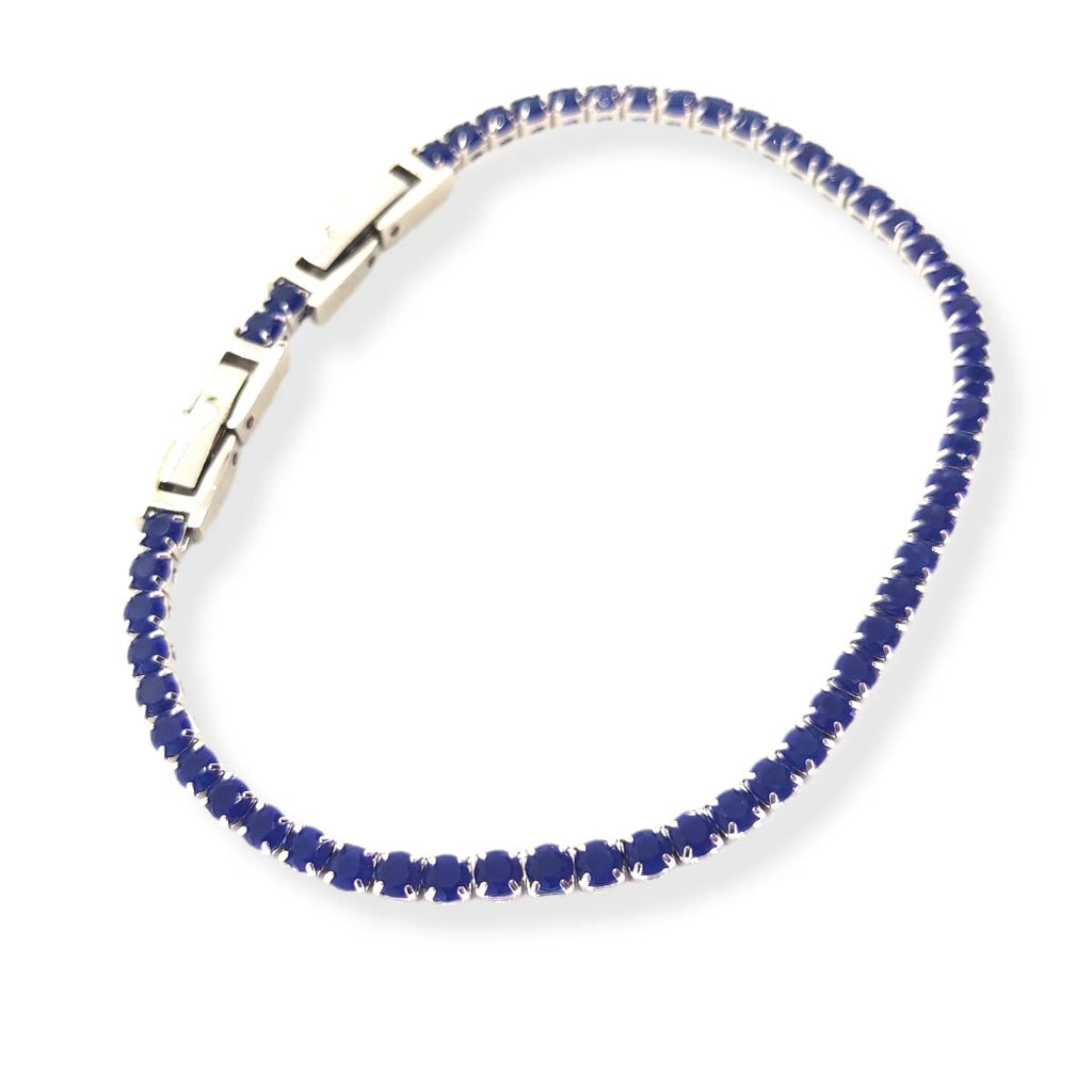Habibi Jewels Bracciale Tennis Donna Uomo in Acciaio Blu Strass Brillantini Braccialetto Idea Regalo Compleanno Laurea