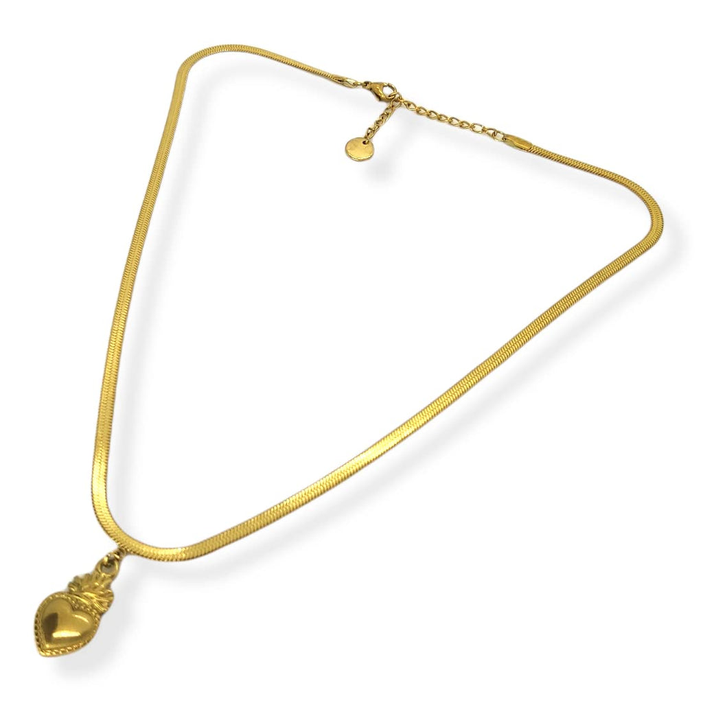 Habibi Jewels Collana da Donna in Acciaio Modello Piatto Snake Color Oro Giallo Dorata con Ciondolo Sacro Cuore Ex Voto Idea Regalo Compleanno Festa della Mamma Natale