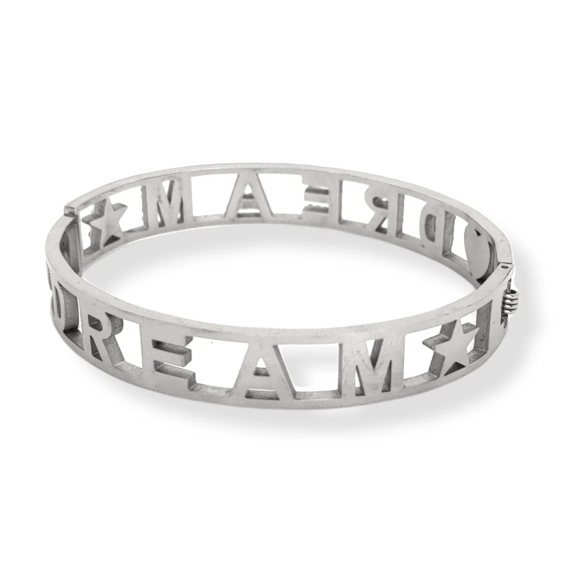 Habibi Jewels Bracciale Scritta Donna Acciaio Modello Rigido DREAM Sogno e Zirconi Bianchi Braccialetto Chiusura a Manetta Bracelet for woman Regalo Festa della Mamma Laurea Compleanno