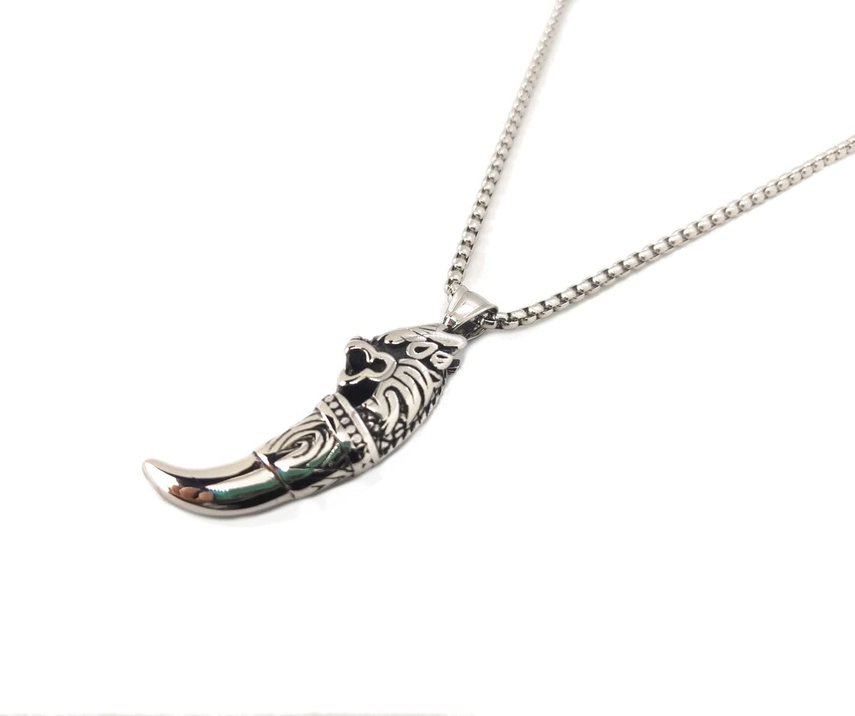 Habibi Jewels Collana in Acciaio con Ciondolo Dente di Lupo Celtico Vichingo Uomo Catena Maglia Veneziana Chiusura a Moschettone Idea Regalo Festa del Papà Compleanno Laurea