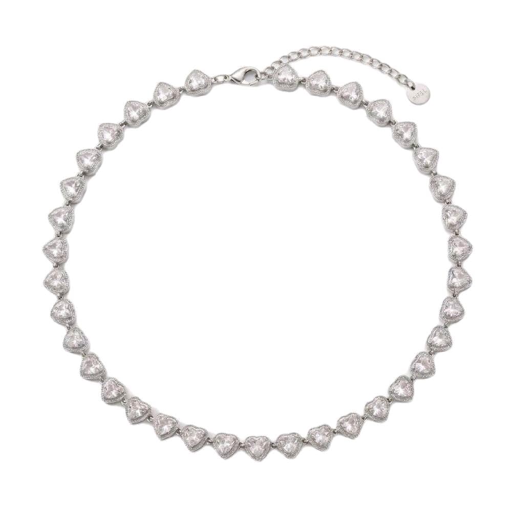 Habibi Jewels Collana Girocollo in Acciaio Silver con Zirconi a Cuore Modello Tennis da Donna Regolabile Idea Regalo Elegante e Versatile
