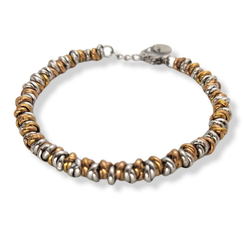 Bracciale Cerchietti Donna in Acciaio con Nodini Intrecciati Bronzo Chiusura a Moschettone Braccialetto Ragazza Bracelet for Woman Idea Regalo Festa della Mamma Festa della Donna Compleanno Laurea