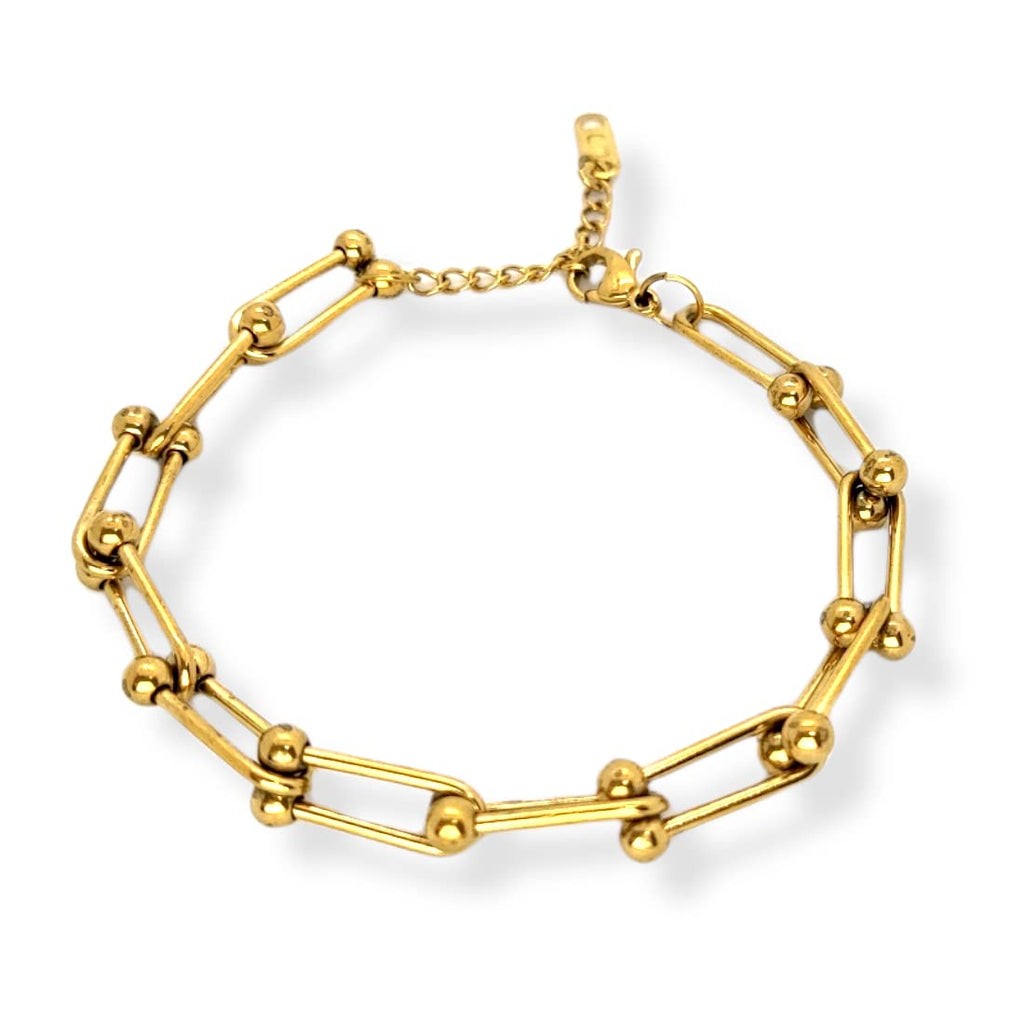 Habibi Jewels Bracciale Catena Uomo in Acciaio Color Oro Giallo Dorato Modello Semirigido Regolabile Bracelet for Man Festa del Papà Natale Laurea Idea Regalo Lucidissimo Compleanno
