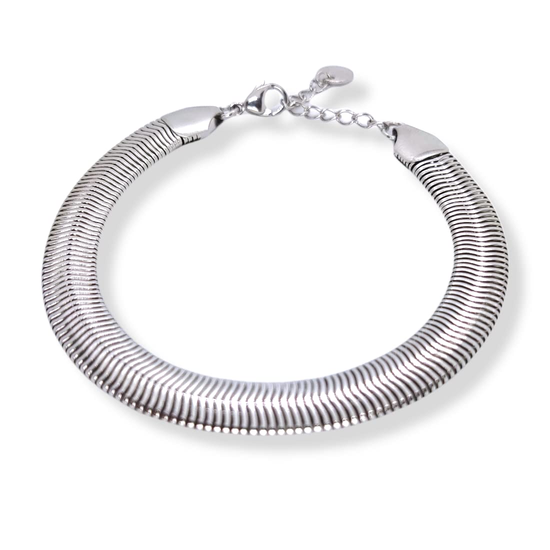 Habibi Jewels Bracciale Piatto Uomo in Acciaio Modello Snake 8 mm Piattina Catena Regolabile Piattina Braccialetto Bracelet for man Idea Regalo Festa del Papà Compleanno Onomastico Natale