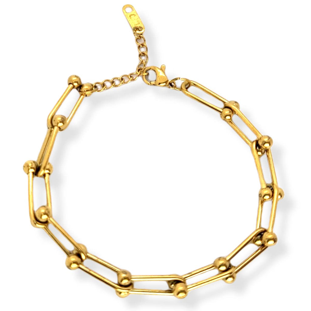 Habibi Jewels Bracciale Catena Uomo in Acciaio Color Oro Giallo Dorato Modello Semirigido Regolabile Bracelet for Man Festa del Papà Natale Laurea Idea Regalo Lucidissimo Compleanno