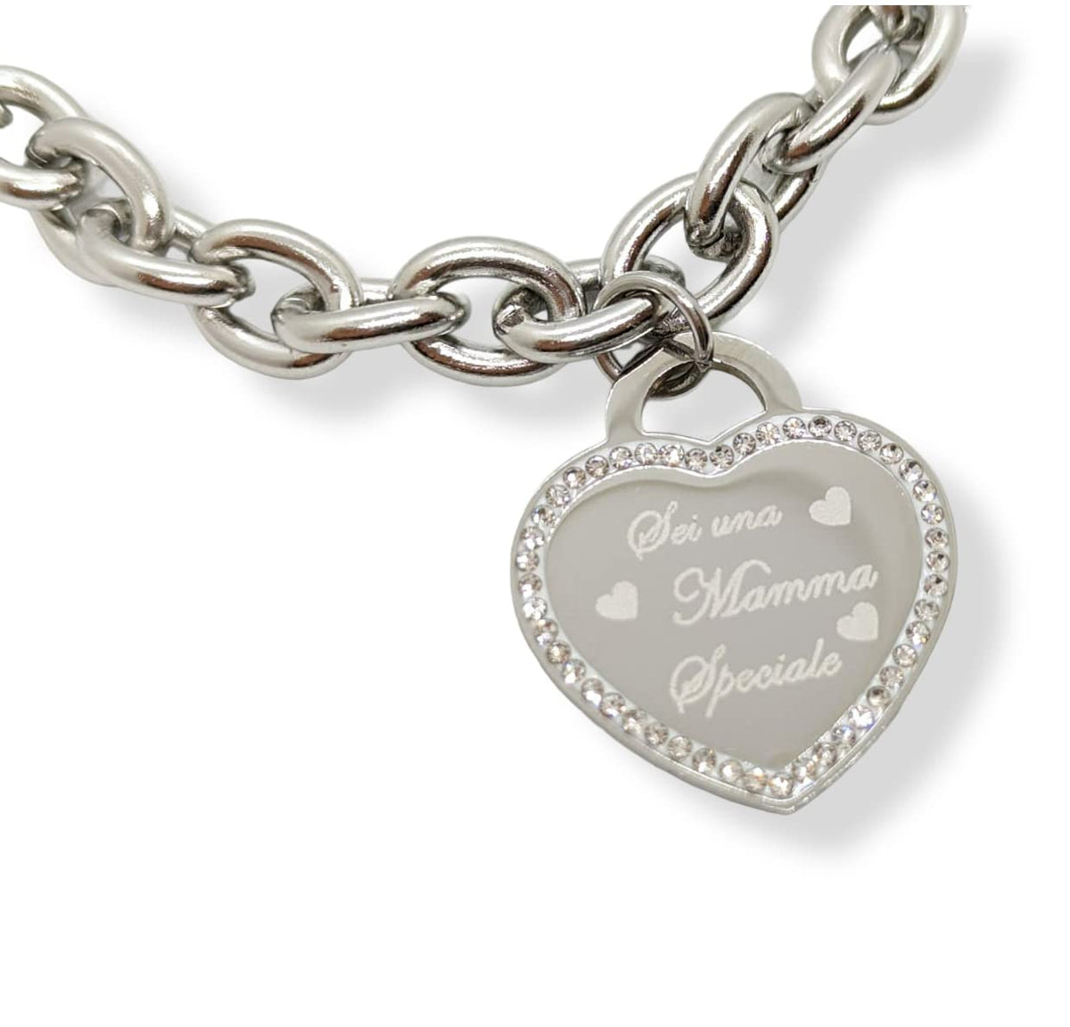 Habibi Jewels Bracciale da donna in Acciaio con Cuore Scritta Frase SEI UNA MAMMA SPECIALE Zirconi Catena a Maglia Larga Braccialetto Compleanno Laurea Onomastico Festa della Mamma Festa della Donna