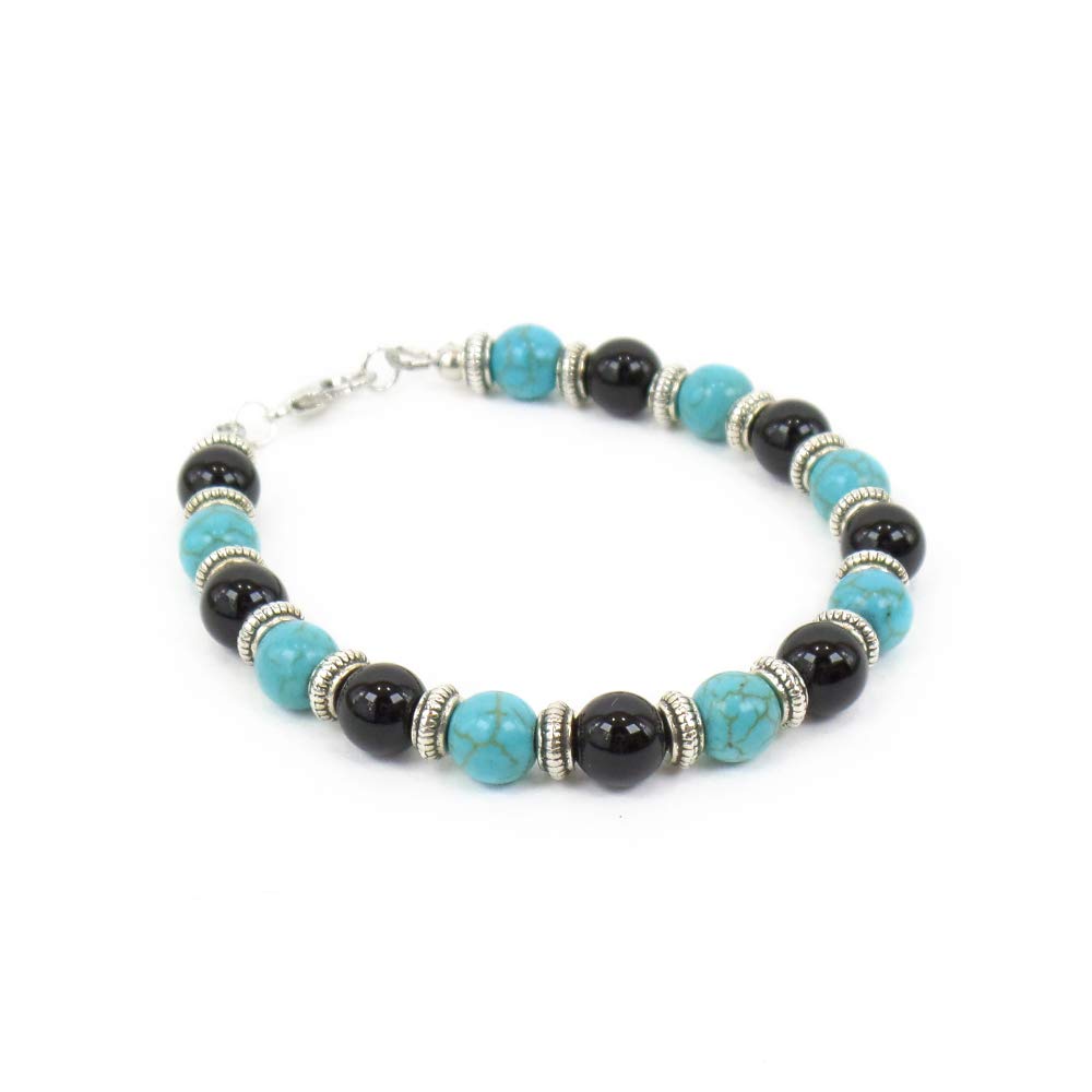 Bracciale Regolabile Uomo Donna Bracciale con Pietre Dure Naturali da 8 mm Onice e Pasta di turchese Braccialetto Idea Regalo Amore Amicizia Compleanno